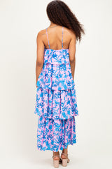 Pink Floral Flowy Tiered Maxi Dress