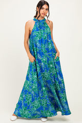 Royal Floral Halter Maxi Dress