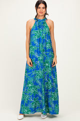 Royal Floral Halter Maxi Dress