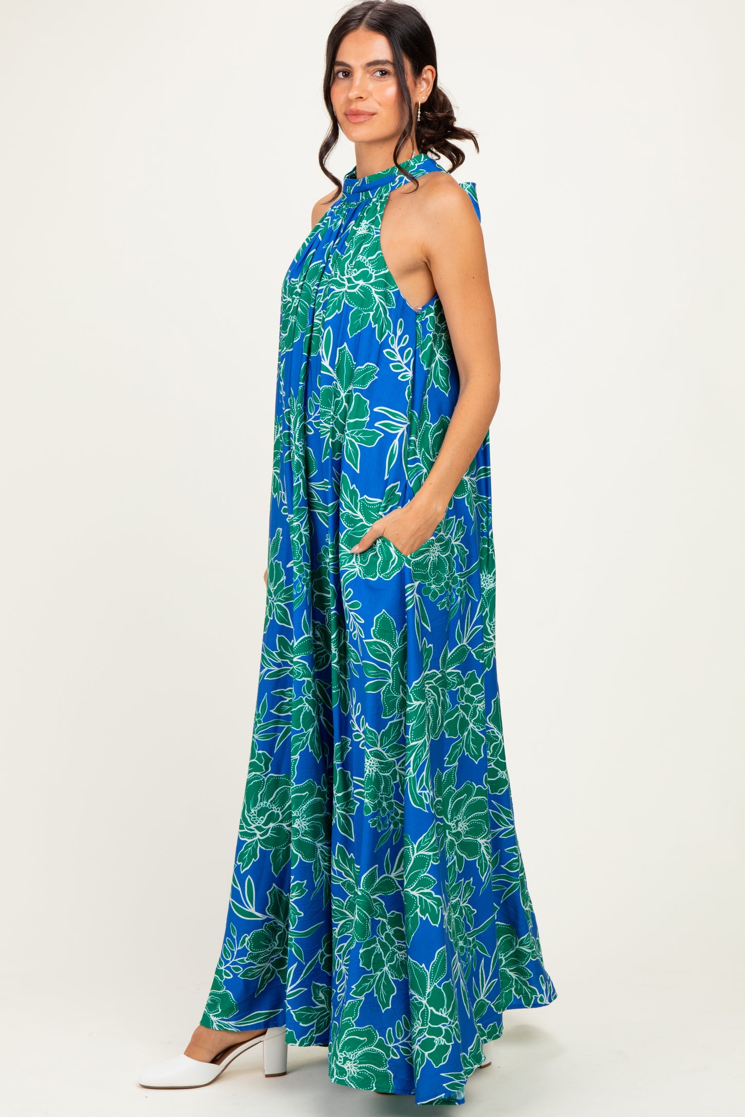 Royal Floral Halter Maxi Dress