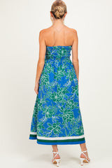 Royal Floral Strapless Maternity Midi Dress