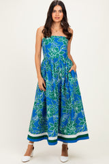 Royal Floral Strapless Midi Dress