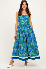 Royal Floral Strapless Midi Dress