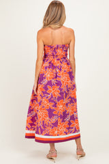 Plum Floral Strapless Maternity Midi Dress