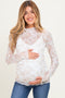 Taupe Floral Sheer Mesh High Neckline Maternity Top