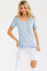 Blue Floral Ruffle Trim Maternity Henley Top