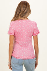 Pink Floral Ruffle Trim Maternity Henley Top