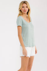 Sage Stripe Scoop Neck Henley Top