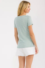 Sage Stripe Scoop Neck Henley Top