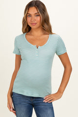 Sage Stripe Scoop Neck Henley Maternity Top