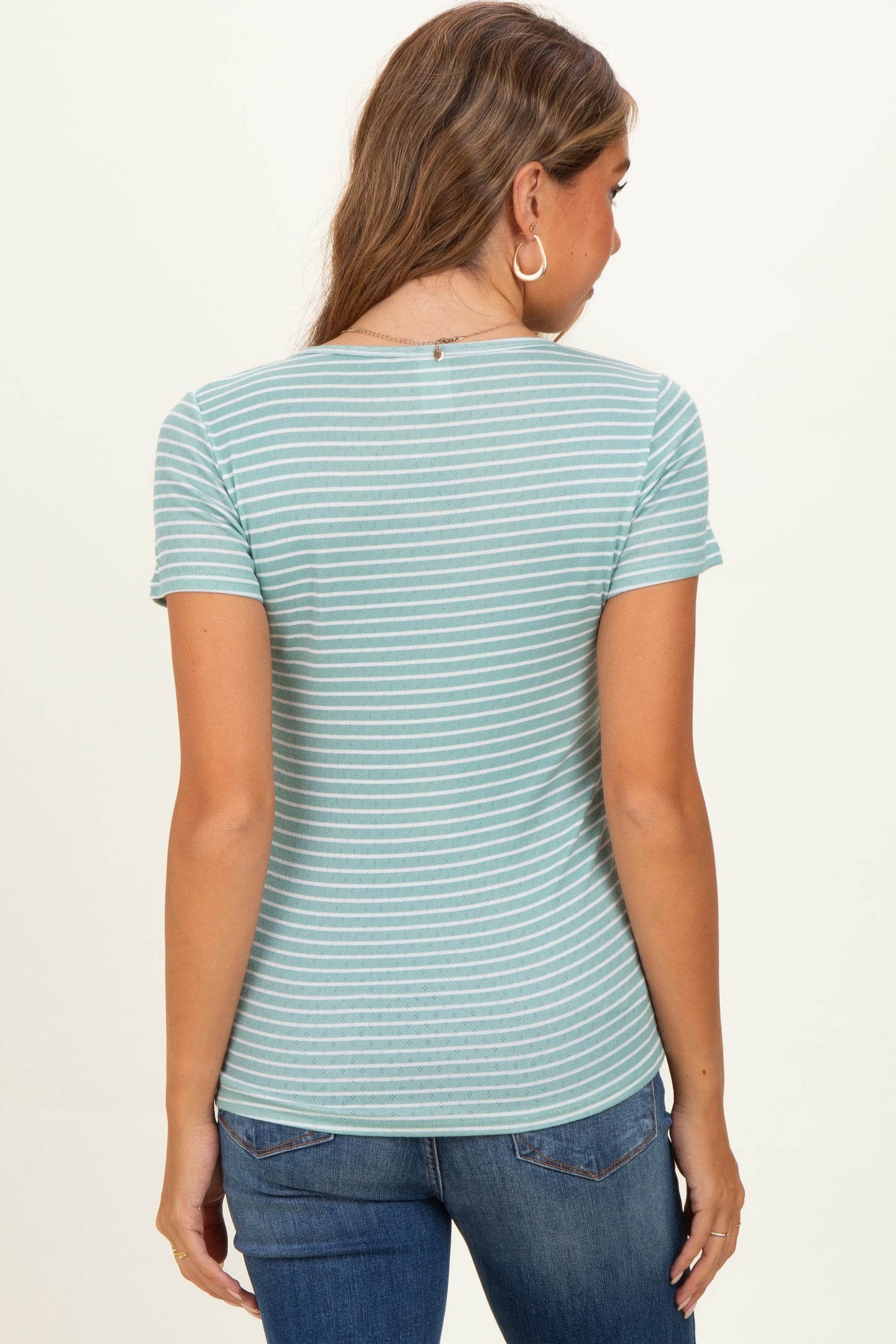 Sage Stripe Scoop Neck Henley Maternity Top