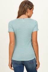 Sage Stripe Scoop Neck Henley Maternity Top