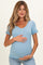 Light Blue Ruffle Trim Pointelle Knit Maternity Henley Top