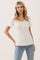 Off White Ruffle Trim Pointelle Knit Henley Top