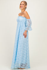 Light Blue Lace Off Shoulder Maxi Dress
