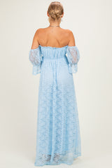 Light Blue Lace Off Shoulder Maxi Dress