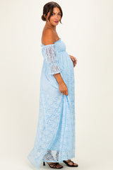 Light Blue Lace Off Shoulder Maternity Maxi Dress
