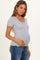 Heather Grey Ruffle Trim Pointelle Knit Maternity Henley Top