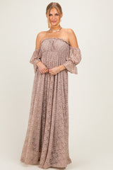 Mocha Lace Off Shoulder Maternity Maxi Dress