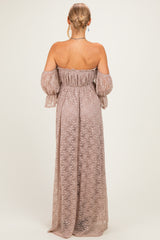 Mocha Lace Off Shoulder Maxi Dress