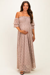 Mocha Lace Off Shoulder Maternity Maxi Dress