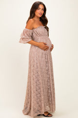 Mocha Lace Off Shoulder Maternity Maxi Dress