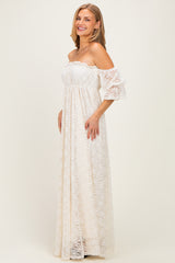 Ivory Lace Off Shoulder Maxi Dress