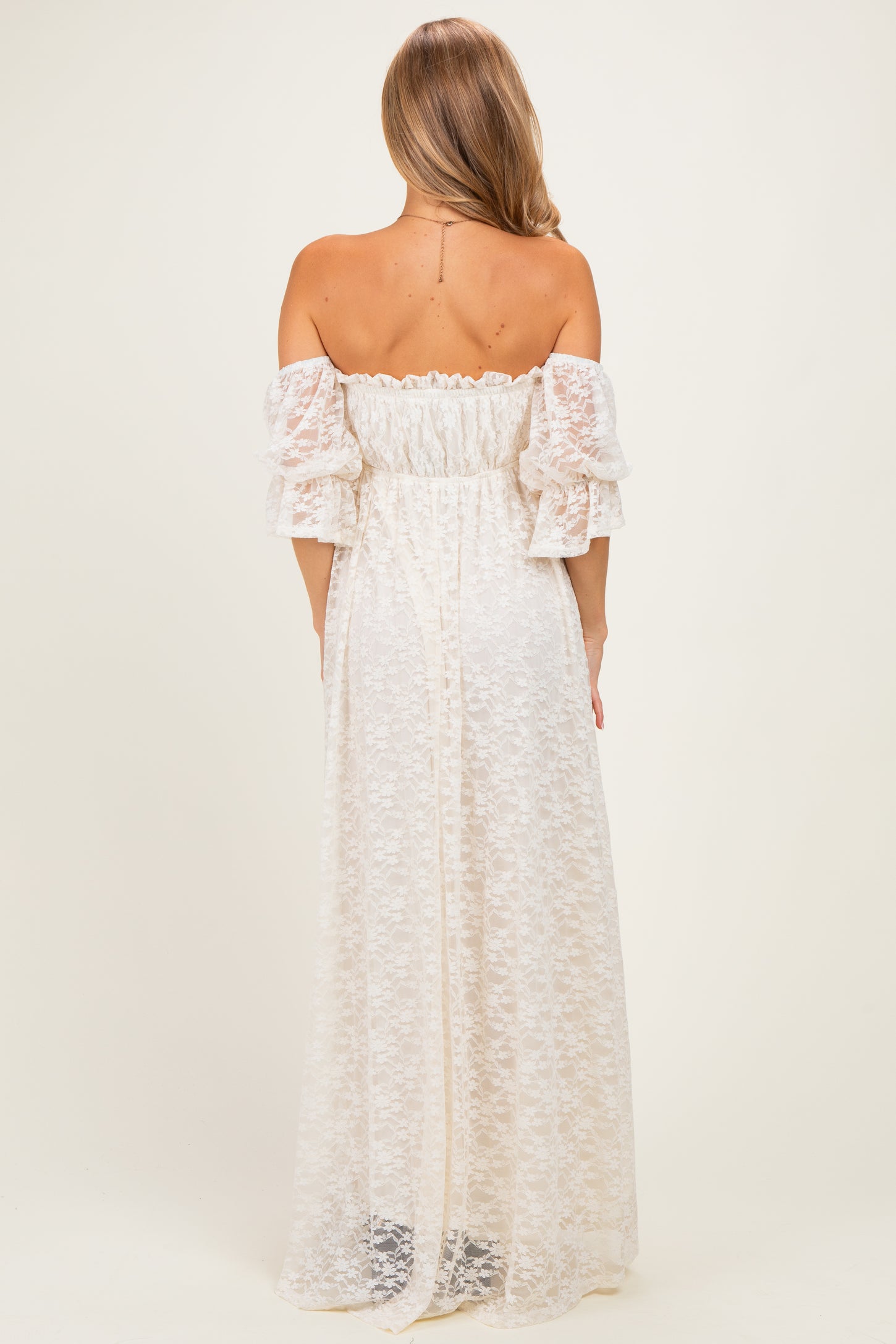 Ivory Lace Off Shoulder Maxi Dress