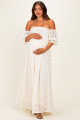 Ivory Lace Off Shoulder Maternity Maxi Dress