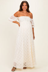 Ivory Lace Off Shoulder Maternity Maxi Dress
