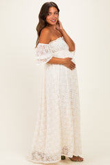 Ivory Lace Off Shoulder Maternity Maxi Dress