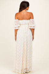 Ivory Lace Off Shoulder Maternity Maxi Dress