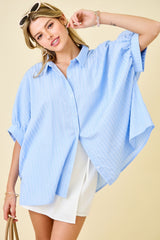 Blue Button Down Textured Stripe Oversized Shirt