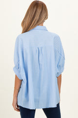 Blue Button Down Textured Stripe Oversized Maternity Shirt