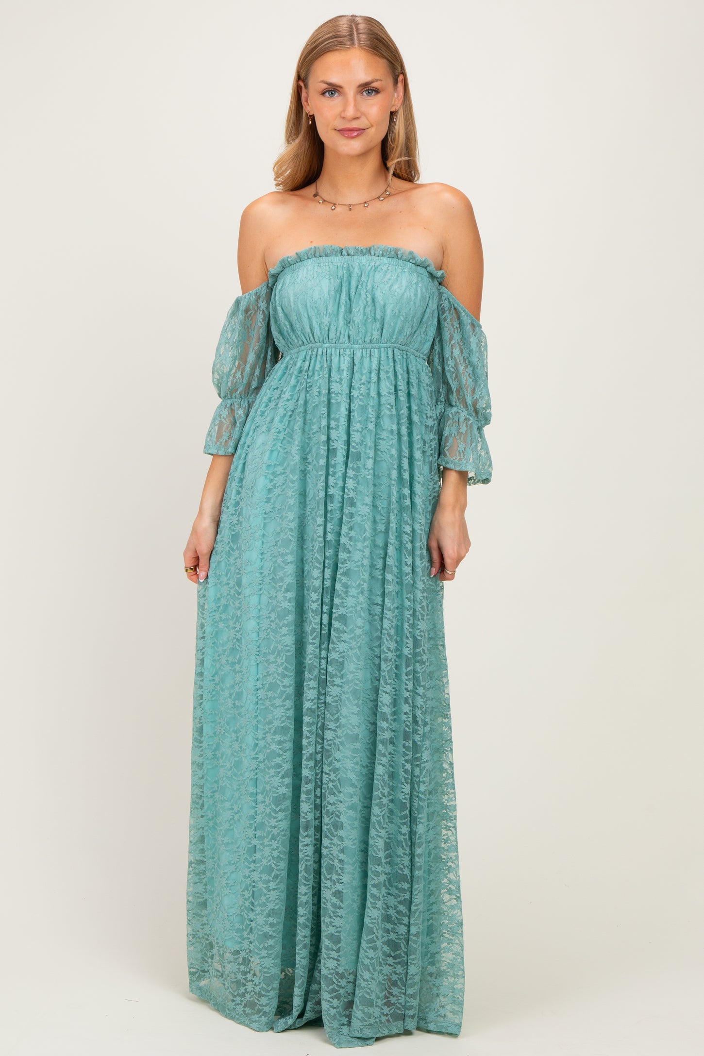Mint Lace Off Shoulder Maternity Maxi Dress