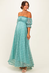Mint Lace Off Shoulder Maternity Maxi Dress