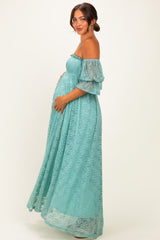 Mint Lace Off Shoulder Maternity Maxi Dress