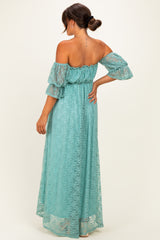 Mint Lace Off Shoulder Maternity Maxi Dress