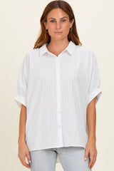 White Button Down Textured Stripe Oversized Shirt
