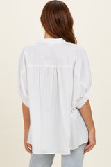 White Button Down Textured Stripe Oversized Shirt