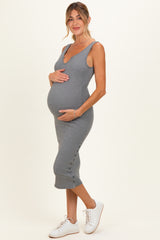 Heather Grey Notch Neckline Maternity Tank Dress