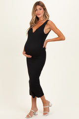 Black Notch Neckline Maternity Tank Dress