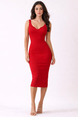 Red Notch Neckline Maternity Tank Dress