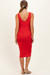 Red Notch Neckline Maternity Tank Dress