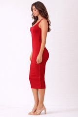 Red Notch Neckline Tank Dress