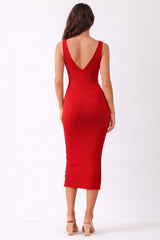 Red Notch Neckline Tank Dress