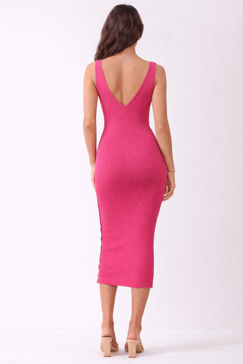 Hot Pink Notch Neckline Tank Dress