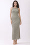 Faded Olive Striped High Neck Ribbed Maxi Dress