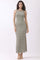 Faded Olive Striped High Neck Ribbed Maxi Dress