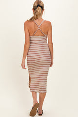 Hazel Wood Striped Crisscross Back Maternity Dress
